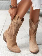 Georgia | Women's Leather Cowboy Boots, Block Heel Ankle Boots