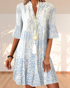 Harper | Women's Paisley Print Boho Mini Dress, Lightweight Summer Dress for Holidays and Resort Wear, Lightweight Summer Dress for Holidays and Resort Wear - Blue