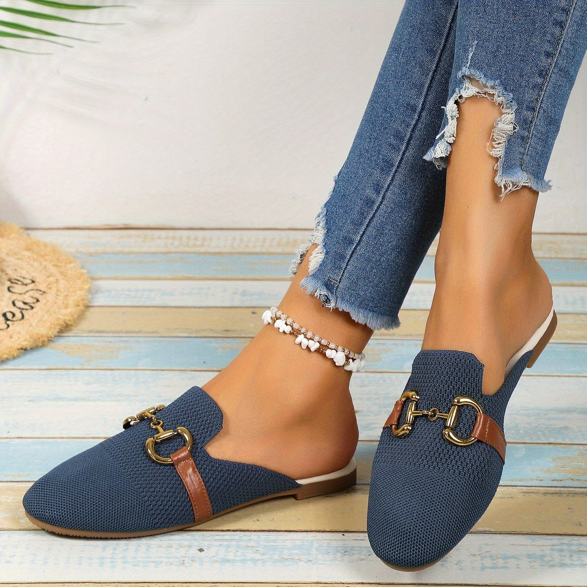 Harper | Women's Patterned Summer Slippers, Comfortable Summer Footwear for Holidays and Everyday Wear, Comfortable Summer Footwear for Holidays and Everyday Wear - military blue
