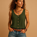 Hayley | Women's Sleeveless V-Neck Top with Button Detail, Relaxed Fit Summer Top | Direct Attire | Groen
