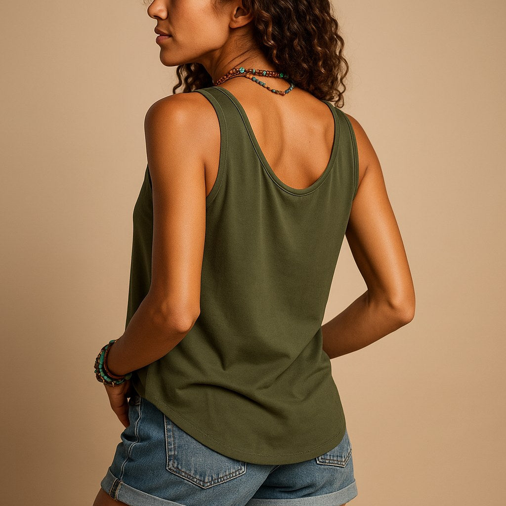 Hayley | Women's Sleeveless V-Neck Top with Button Detail, Relaxed Fit Summer Top | Direct Attire | Wit