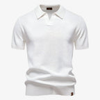 Heath | Men's Short Sleeve Cotton Knit Polo, V-Neck Casual Shirt | Direct Attire | White