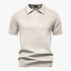 Heath | Men's Short Sleeve Cotton Knit Polo, V-Neck Casual Shirt | Direct Attire | Off White