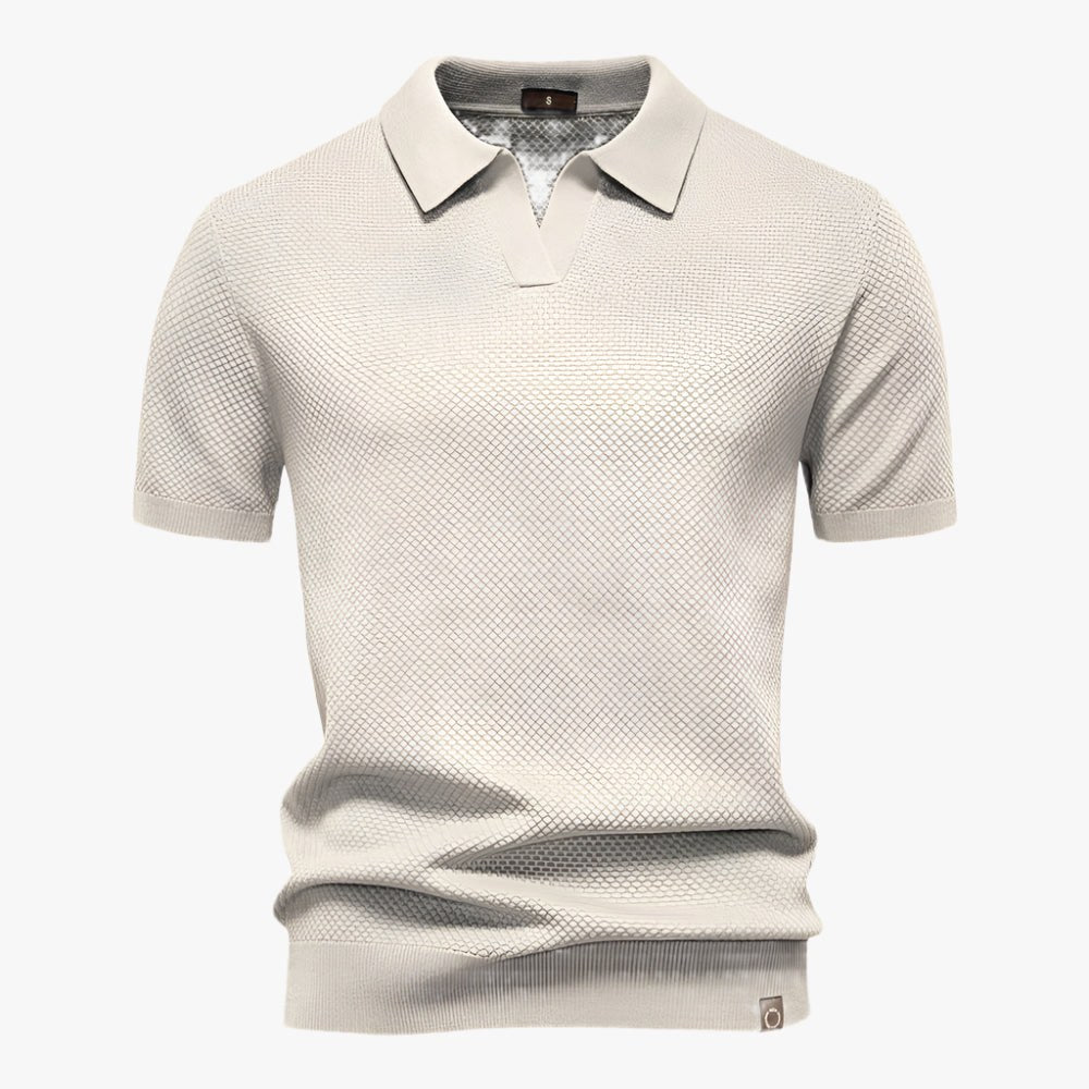 Heath | Men's Short Sleeve Cotton Knit Polo, V-Neck Casual Shirt | Direct Attire | Off White
