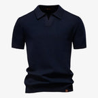 Heath | Men's Short Sleeve Cotton Knit Polo, V-Neck Casual Shirt | Direct Attire | Navy Blue