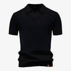 Heath | Men's Short Sleeve Cotton Knit Polo, V-Neck Casual Shirt | Direct Attire | Black