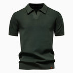 Heath | Men's Short Sleeve Cotton Knit Polo, V-Neck Casual Shirt | Direct Attire | Army Green
