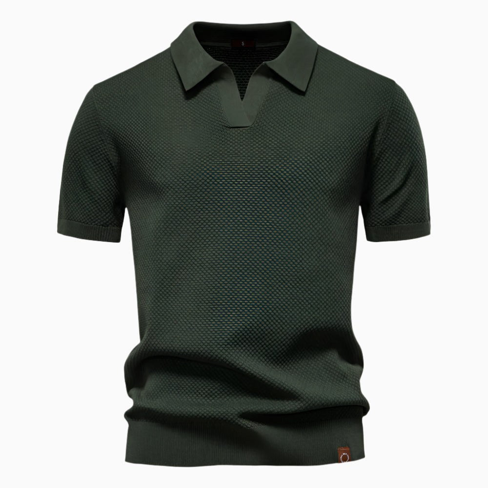 Heath | Men's Short Sleeve Cotton Knit Polo, V-Neck Casual Shirt | Direct Attire | Army Green