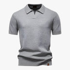 Heath | Men's Short Sleeve Cotton Knit Polo, V-Neck Casual Shirt | Direct Attire | Light Grey