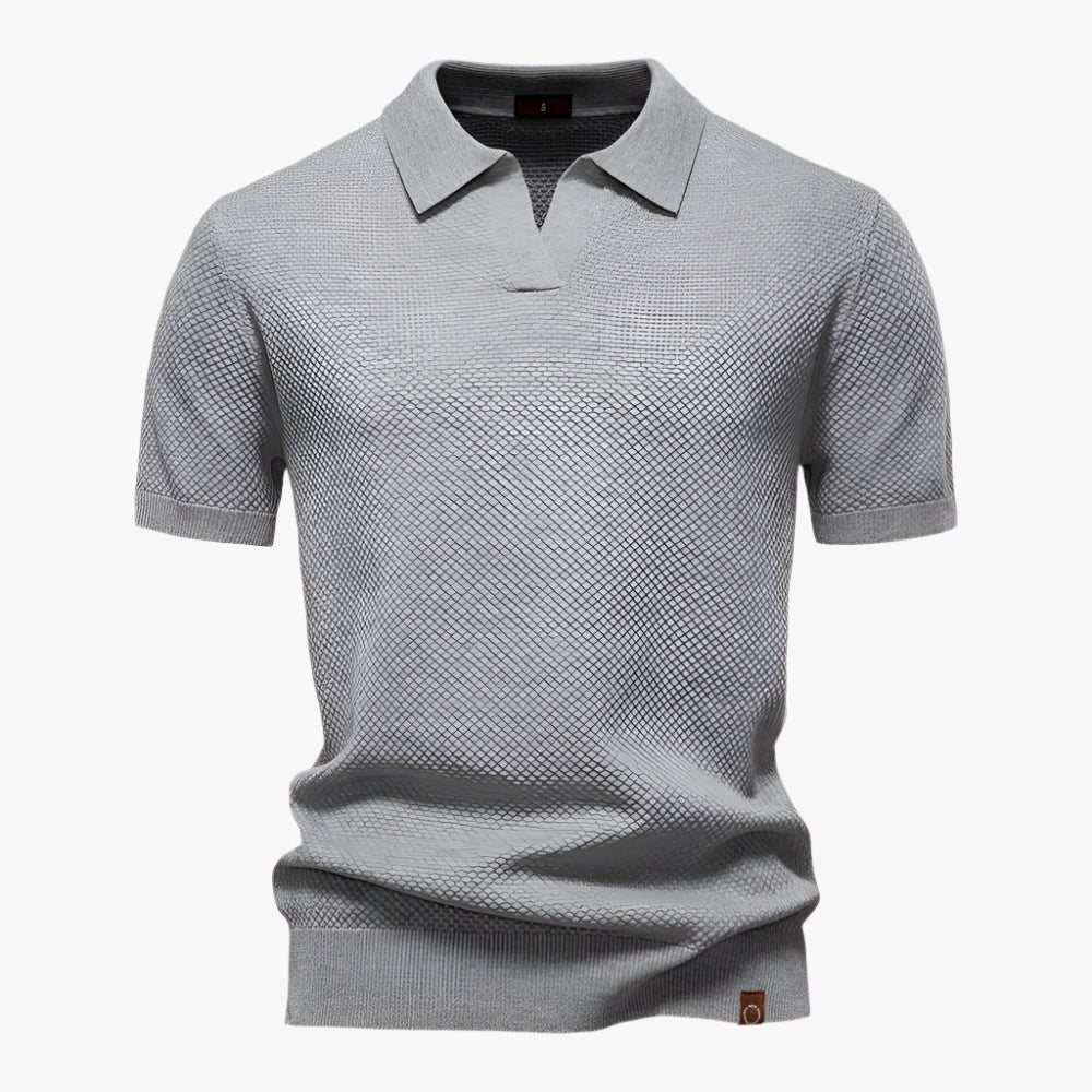 Heath | Men's Short Sleeve Cotton Knit Polo, V-Neck Casual Shirt | Direct Attire | Light Grey