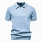 Heath | Men's Short Sleeve Cotton Knit Polo, V-Neck Casual Shirt | Direct Attire | Teal Blue