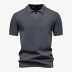 Heath | Men's Short Sleeve Cotton Knit Polo, V-Neck Casual Shirt | Direct Attire | Dark Grey