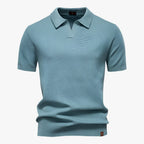 Heath | Men's Short Sleeve Cotton Knit Polo, V-Neck Casual Shirt | Direct Attire | Blue