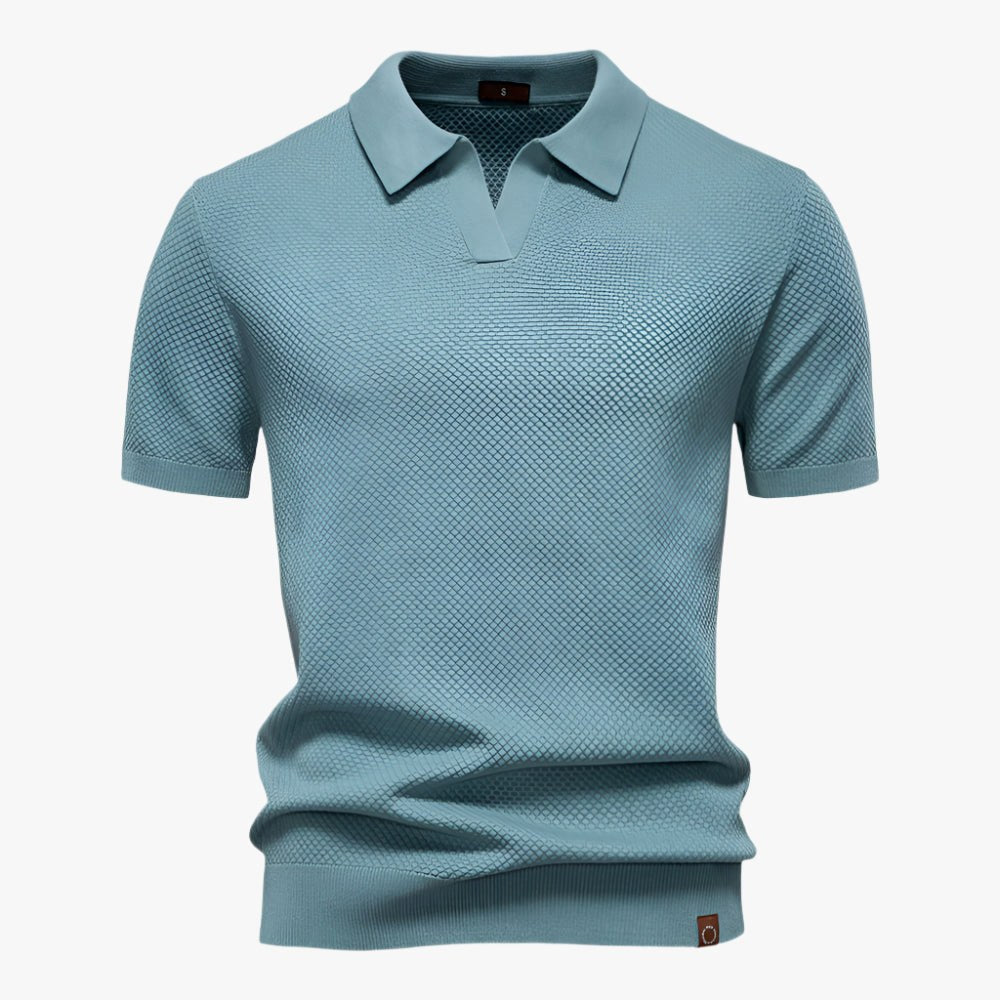 Heath | Men's Short Sleeve Cotton Knit Polo, V-Neck Casual Shirt | Direct Attire | Blue
