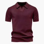 Heath | Men's Short Sleeve Cotton Knit Polo, V-Neck Casual Shirt | Direct Attire | Wine Red