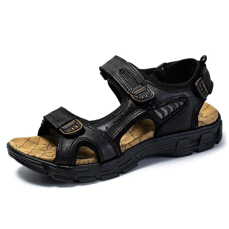 Heath | Men's Supportive Sandals with Velcro Fastening, Arch Support Sandals | Direct Attire | Zwart