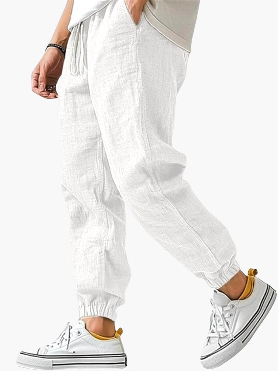 Henry | Men's Cotton Linen Joggers, Relaxed Fit Trousers | Direct Attire | White