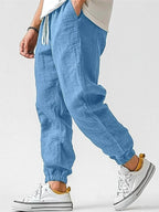 Henry | Men's Cotton Linen Joggers, Relaxed Fit Trousers | Direct Attire | Navy Blue