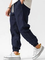 Henry | Men's Cotton Linen Joggers, Relaxed Fit Trousers | Direct Attire | Khaki