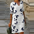 Holly | Women's Leaf-Print Midi Dress, Fluid Silhouette Autumn Dress | Direct Attire