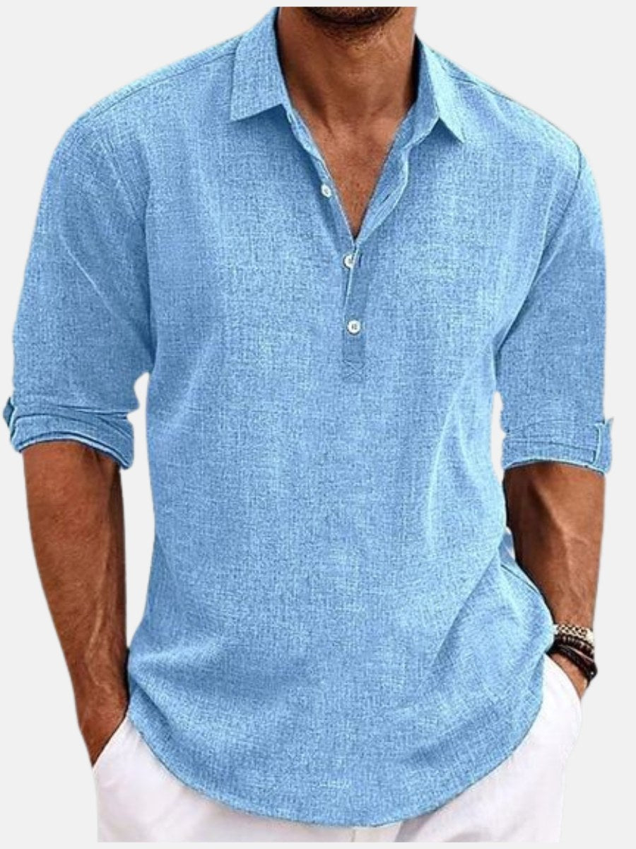 Hudson | Men's Linen Polo Shirt, Short-Sleeve Summer Shirt | Direct Attire | Sky Blue
