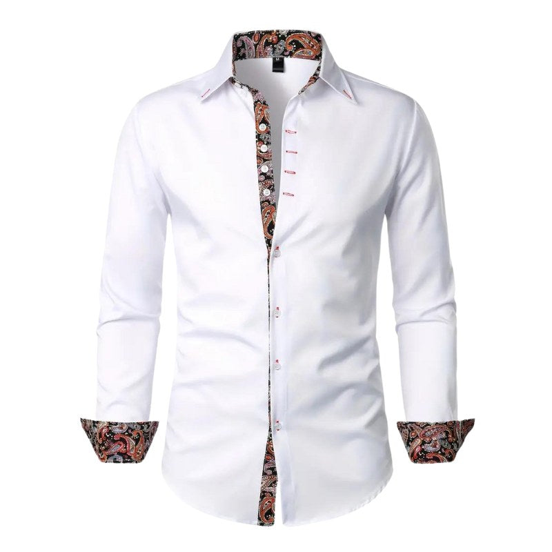 Hudson | Men's Paisley Accent Shirt, Smart Casual Shirt | Direct Attire | White