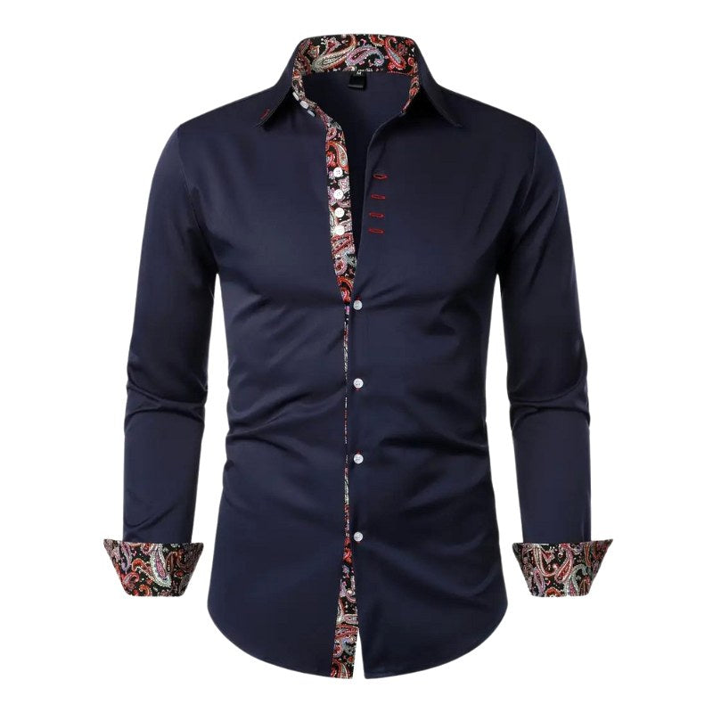 Hudson | Men's Paisley Accent Shirt, Smart Casual Shirt | Direct Attire | Dark Blue