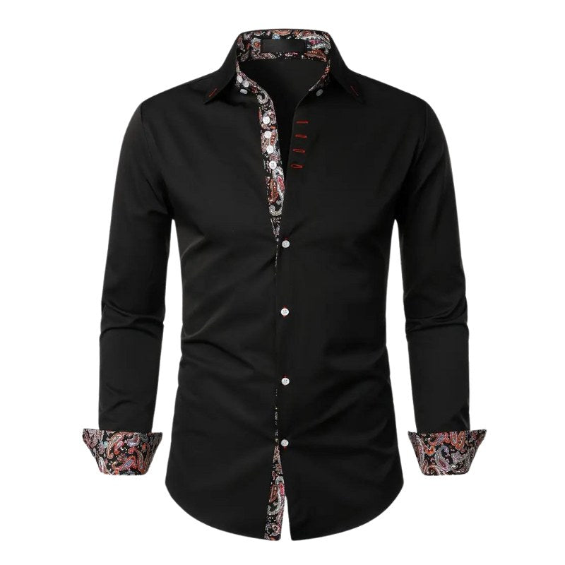 Hudson | Men's Paisley Accent Shirt, Smart Casual Shirt | Direct Attire | Black