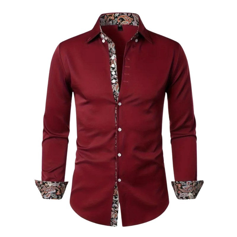 Hudson | Men's Paisley Accent Shirt, Smart Casual Shirt | Direct Attire | Burgundy