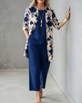 Jacinta | Women's Three-Piece Floral Blazer Set, Wide-Leg Trouser Suit | Direct Attire | Verde