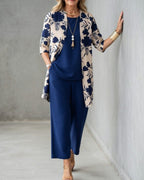Jacinta | Women's Three-Piece Floral Blazer Set, Wide-Leg Trouser Suit | Direct Attire | Verde