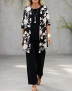 Jacinta | Women's Three-Piece Floral Blazer Set, Wide-Leg Trouser Suit | Direct Attire | Negro