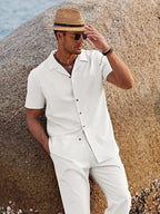 Jarrah | Men's Camp Collar Shirt and Trousers Set, Lightweight Two-Piece Set | Direct Attire | Khaki