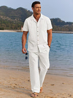Jarrah | Men's Camp Collar Shirt and Trousers Set, Lightweight Two-Piece Set | Direct Attire | Black
