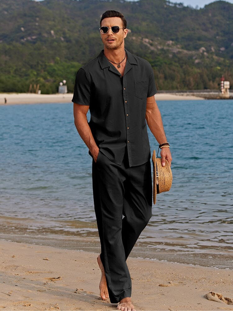 Jarrah | Men's Camp Collar Shirt and Trousers Set, Lightweight Two-Piece Set | Direct Attire