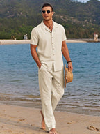 Jarrah | Men's Camp Collar Shirt and Trousers Set, Lightweight Two-Piece Set | Direct Attire