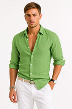 Jarrah | Men's Linen Oxford Shirt, Button-Down Rolled Sleeve Shirt | Direct Attire | Green
