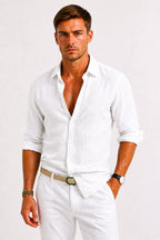 Jarrah | Men's Linen Oxford Shirt, Button-Down Rolled Sleeve Shirt | Direct Attire | White