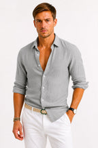 Jarrah | Men's Linen Oxford Shirt, Button-Down Rolled Sleeve Shirt | Direct Attire | Grey