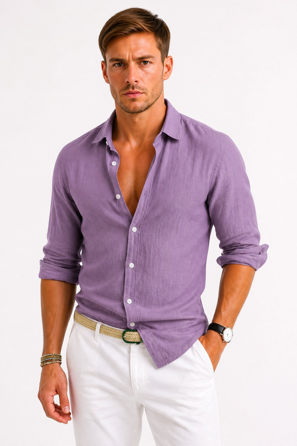 Jarrah | Men's Linen Oxford Shirt, Button-Down Rolled Sleeve Shirt | Direct Attire | Blue