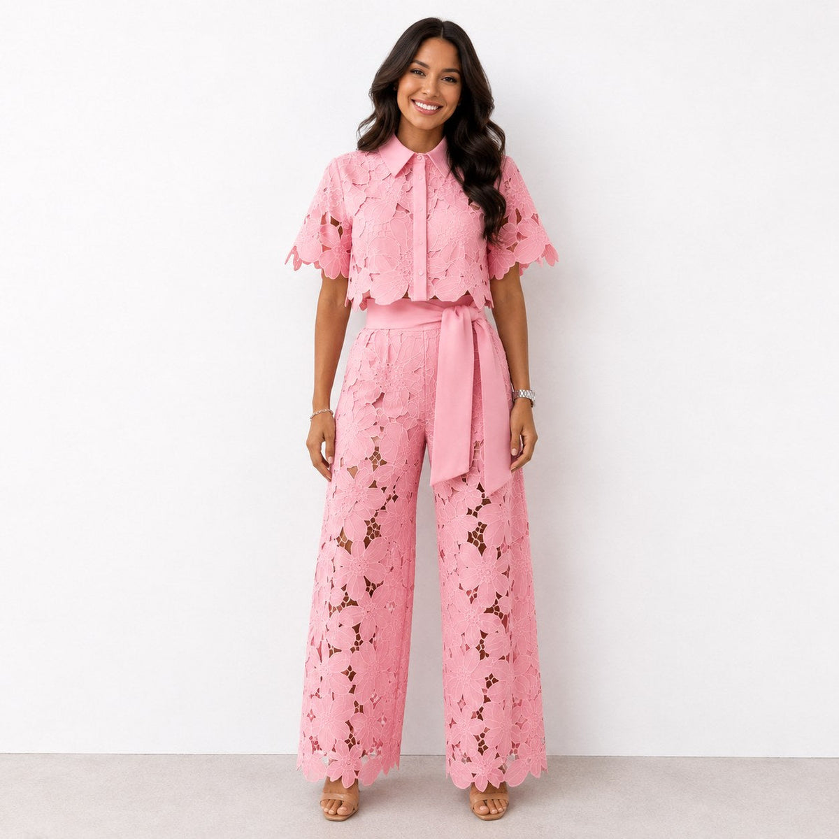 Jasmine | Women's Floral Lace Two-Piece Set, Flowing Trouser Suit | Direct Attire