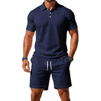 Jaxon | Men's Breathable Two-Piece Polo Set, Short Sleeve Shirt and Shorts | Direct Attire | Donkerblauw