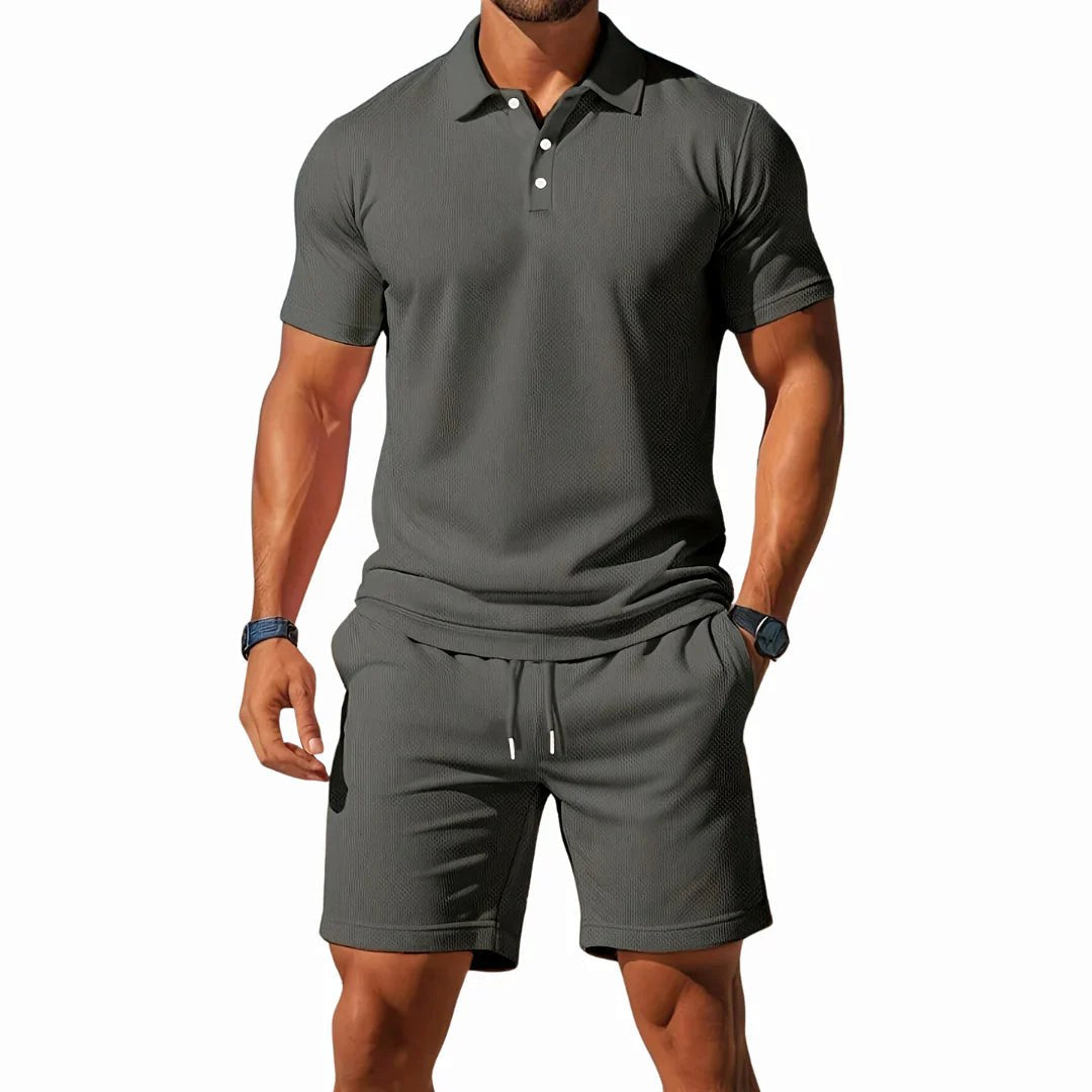 Jaxon | Men's Breathable Two-Piece Polo Set, Short Sleeve Shirt and Shorts | Direct Attire | Grijs