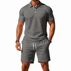 Jaxon | Men's Breathable Two-Piece Polo Set, Short Sleeve Shirt and Shorts | Direct Attire | Lichtgrijs