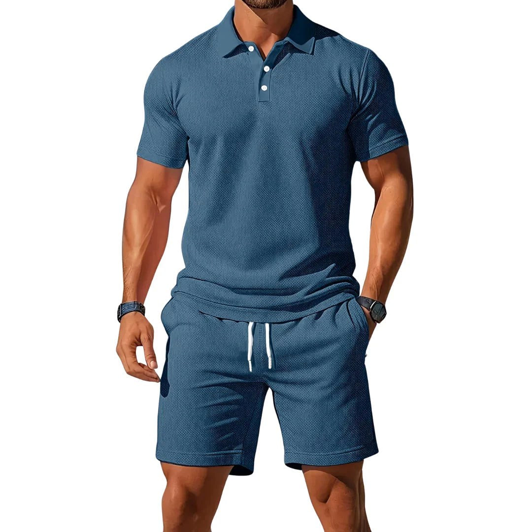 Jaxon | Men's Breathable Two-Piece Polo Set, Short Sleeve Shirt and Shorts | Direct Attire | Blauw