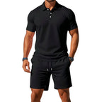 Jaxon | Men's Breathable Two-Piece Polo Set, Short Sleeve Shirt and Shorts | Direct Attire | Zwart