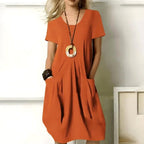 Jodie | Women's Short Sleeve Dress with Pockets, Relaxed-Fit Everyday Dress | Direct Attire | Orange