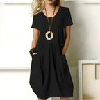 Jodie | Women's Short Sleeve Dress with Pockets, Relaxed-Fit Everyday Dress | Direct Attire | Black