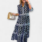 Juliana | Women's Chain Print Midi Dress, Flattering Summer Dress for Holidays and Everyday Wear, Flattering Summer Dress for Holidays and Everyday Wear - Black