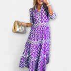 Juliana | Women's Chain Print Midi Dress, Flattering Summer Dress for Holidays and Everyday Wear, Flattering Summer Dress for Holidays and Everyday Wear - Purple